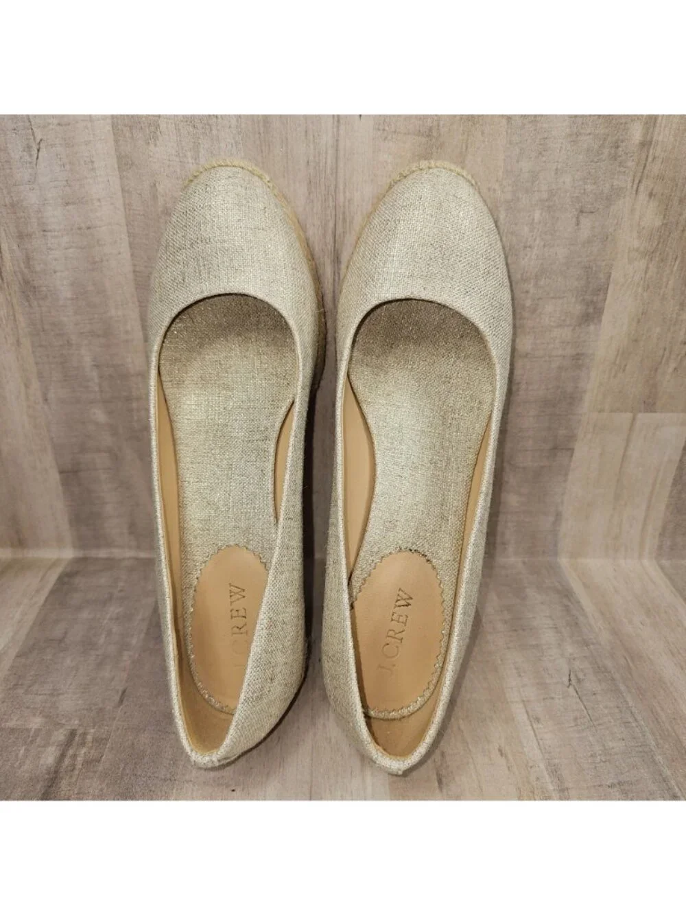 J. Crew Woman's Size 8.5 Wedge Seville Espadrille Canvas Jute Metallic Shoes - Picture 8 of 10